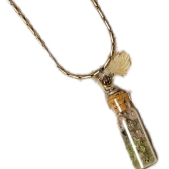 Gem In A Bottle Leaf Charm Necklace (N3) - Picture 3 of 3